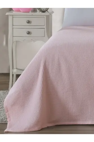Pike Çift Kişilik Waffle Desenli Yatak Örtüsü Otel Tipi Lüx Pike-Pembe - 4