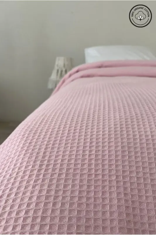 Pike Çift Kişilik Waffle Desenli Yatak Örtüsü Otel Tipi Lüx Pike-Pembe - 5