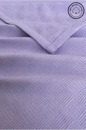 Pike Double 100% Cotton Small Check Patterned Bedspread Hotel Type Lux Pique-lilac - 1