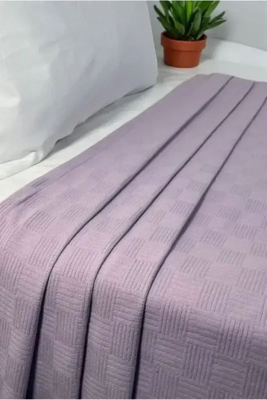 Pike Double 100% Cotton Small Check Patterned Bedspread Hotel Type Lux Pique-lilac - 5