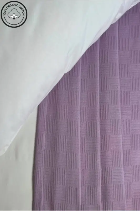 Pike Double 100% Cotton Small Check Patterned Bedspread Hotel Type Lux Pique-lilac - 4