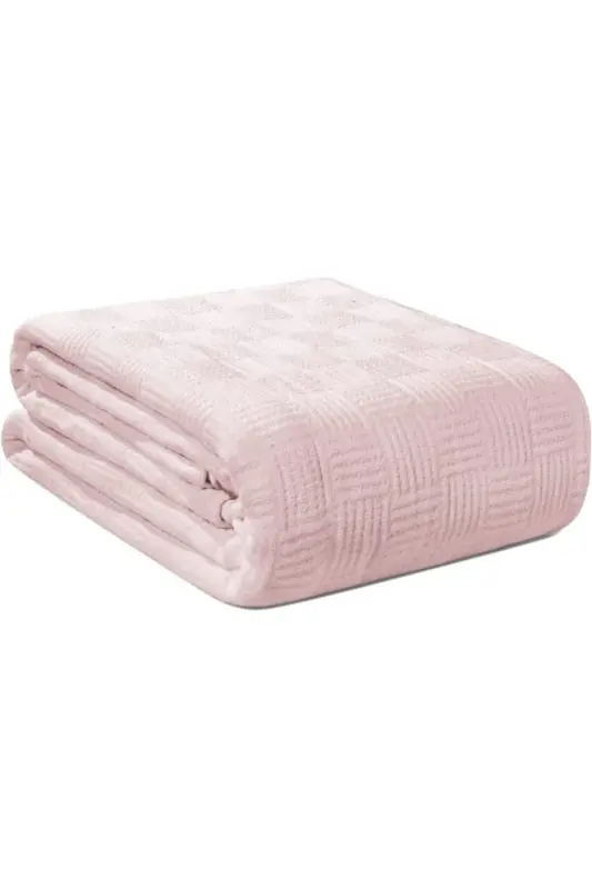 Pike Double 100% Cotton Small Checkered Bedspread Hotel Type Luxury Pique White/colored-PINK - 8