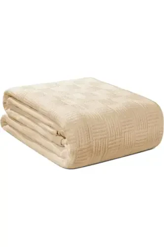 Pike Double Size 100% Cotton Small Check Patterned Bedspread Hotel Type Luxury Pique White Color-BEIGE - 7