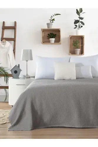 Pike Double Size Waffle Patterned Bedspread Hotel Type Lux Pique-ANTHRACITE - VESSİNOHOME (1)