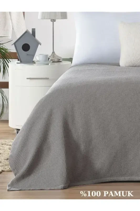Pike Double Size Waffle Patterned Bedspread Hotel Type Lux Pique-ANTHRACITE - 3