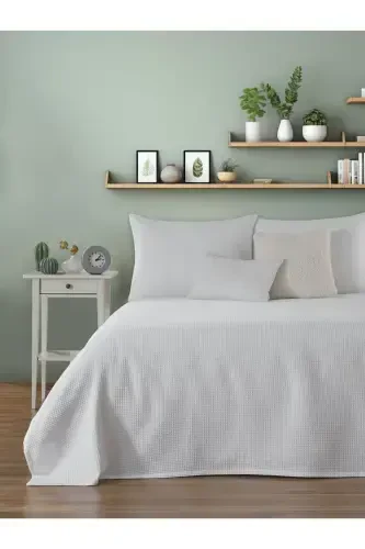 Pike Double Waffle Pattern Bedspread Hotel Type Lux Pique-White - VESSİNOHOME (1)