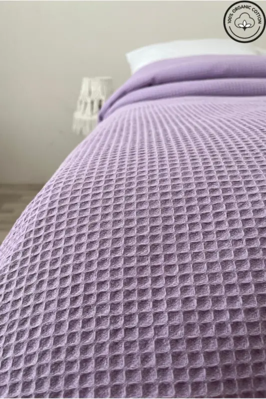 Pike Double Waffle Patterned Bedspread Hotel Type Luxury Pique-Lilac - 2