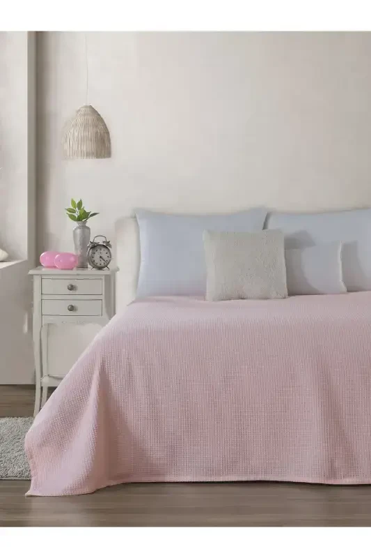 Pike Double Waffle Patterned Bedspread Hotel Type Luxury Pique-Pink - 2