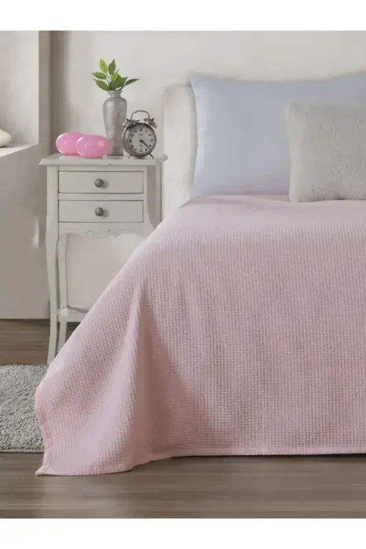 Pike Double Waffle Patterned Bedspread Hotel Type Luxury Pique-Pink - 3