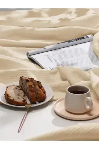 Pike İkkita Kişilik %100 Paxta Kichik Katakli Yotoq O'rni Otel Tipi Lyuks Pike Oq Rangli-BEJ - 6