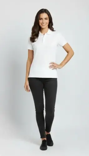 Pike Kumaş Düğmeli Yaka Regular Rahat Günlük Kısa Kol Tişört T-shirt - Beyaz - BÜYÜKBEDENIZ (1)