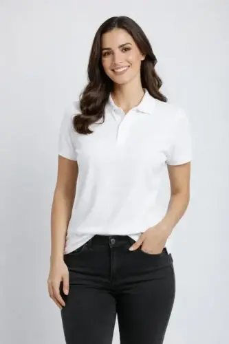 Pike Kumaş Düğmeli Yaka Regular Rahat Günlük Kısa Kol Tişört T-shirt - Beyaz - 1