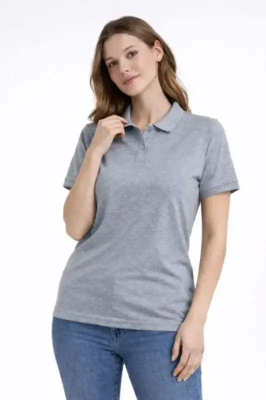 Pike Kumaş Düğmeli Yaka Regular Rahat Günlük Kısa Kol Tişört T-shirt - Gri - BÜYÜKBEDENIZ