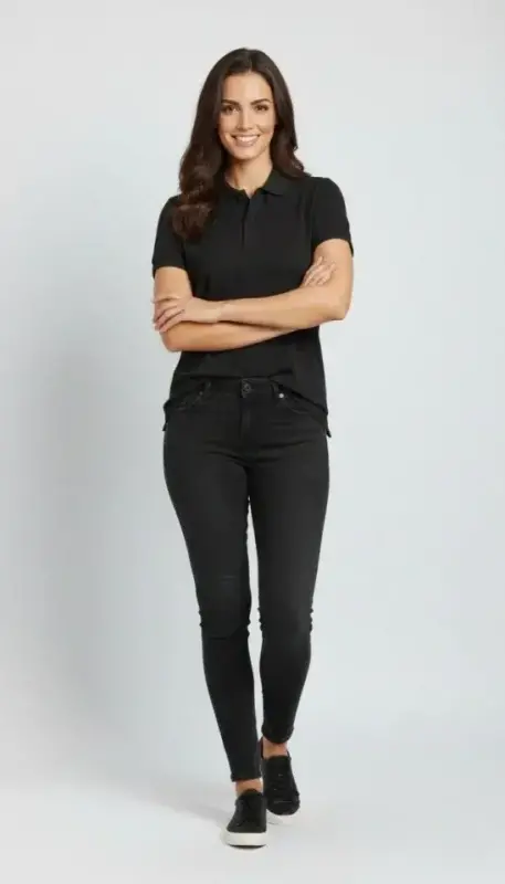 Pike Kumaş Düğmeli Yaka Regular Rahat Günlük Kısa Kol Tişört T-shirt - Siyah - 2