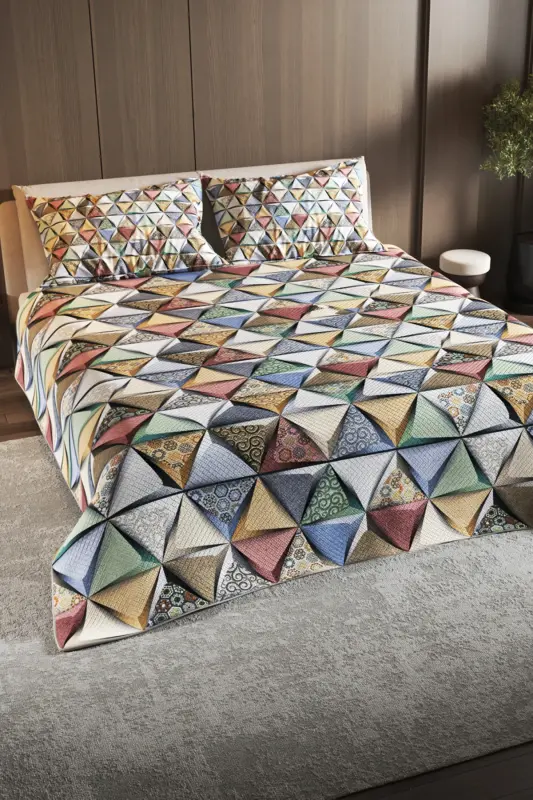 Pike Set Jacquard Woven Cotton 3d Digital Print Deep Triangle-Colorful - 2