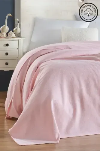 Pike Single 100% Cotton Small Check Pattern Bedspread Hotel Type Lux Pique White-PINK - 3