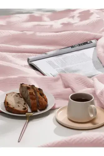 Pike Single 100% Cotton Small Check Pattern Bedspread Hotel Type Lux Pique White-PINK - 7