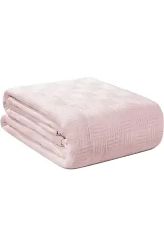 Pike Single 100% Cotton Small Check Pattern Bedspread Hotel Type Lux Pique White-PINK - 8