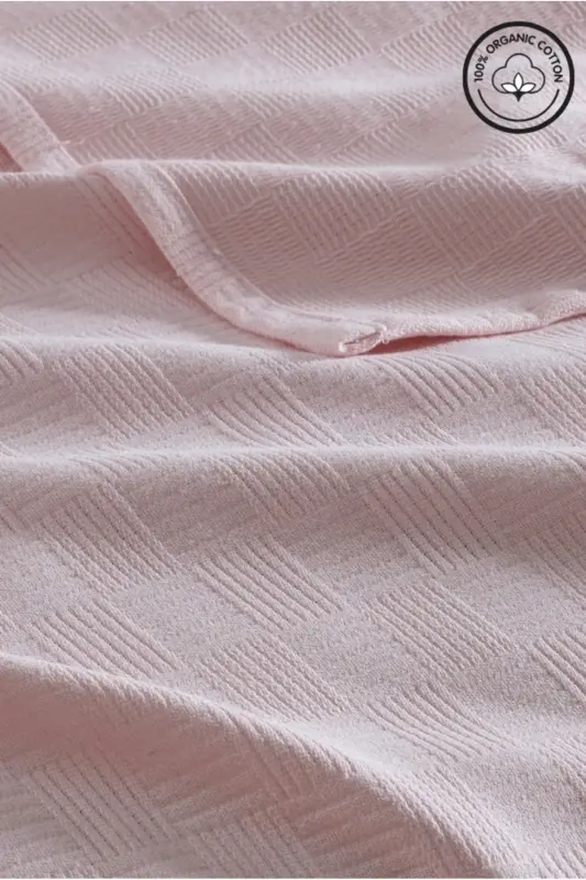 Pike Single 100% Cotton Small Check Pattern Bedspread Hotel Type Lux Pique White-PINK - VESSİNOHOME