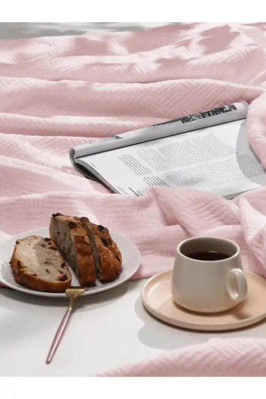 Pike Single 100% Cotton Small Check Pattern Bedspread Hotel Type Lux Pique White-PINK - 7