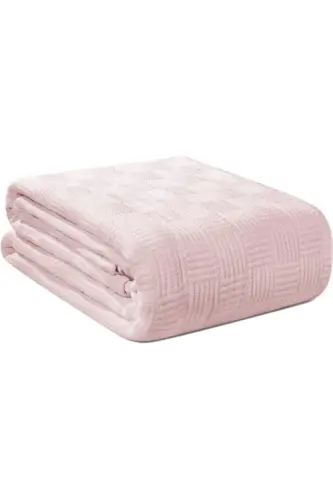 Pike Single 100% Cotton Small Check Pattern Bedspread Hotel Type Lux Pique White-PINK - 8
