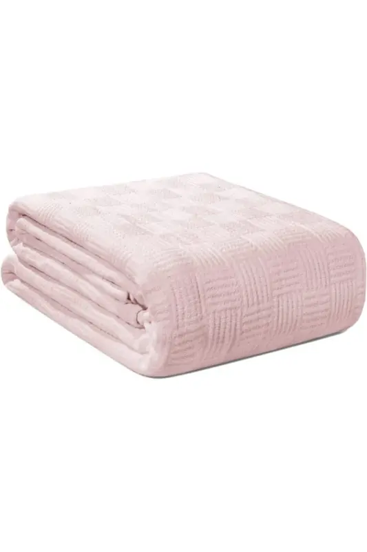 Pike Single 100% Cotton Small Check Pattern Bedspread Hotel Type Lux Pique White-PINK - 8