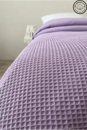 Pike Single 100% Cotton Waffle Pattern Bedspread Hotel Type Luxury Pique-Lilac - VESSİNOHOME (1)