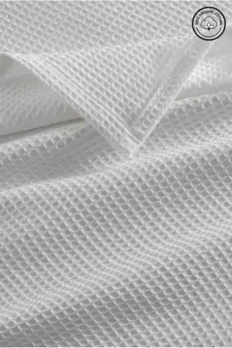 Pike Single 100% Cotton Waffle Patterned Bedspread Hotel Type Lux Pique-White - 1