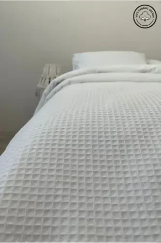 Pike Single 100% Cotton Waffle Patterned Bedspread Hotel Type Lux Pique-White - 5