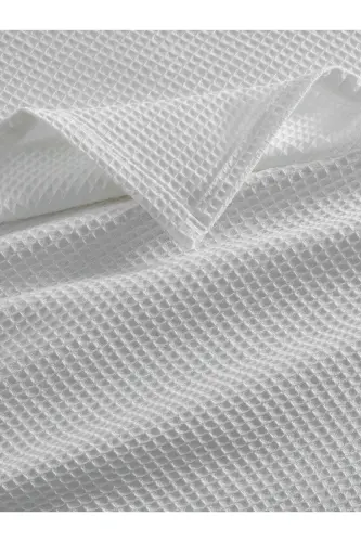 Pike Single 100% Cotton Waffle Patterned Bedspread Hotel Type Lux Pique-White - 6