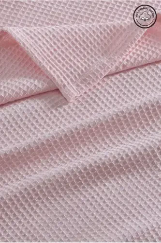 Pike Single 100% Cotton Waffle Patterned Bedspread Hotel Type Luxury Pique-Pink - 1
