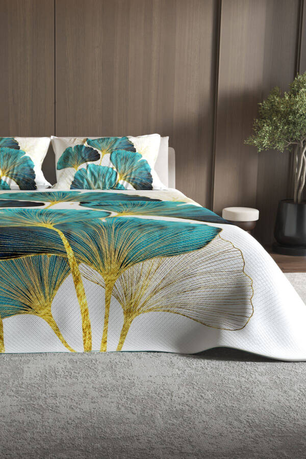 %100 Pamuk Çift Kişilik Pike Takımı Yatak Örtüsü Özel Dokuma Luxury-Petrol - 3