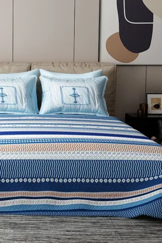 Pike Takımı Pamuklu Çift Kişilik Jakar Dokuma Yatak Örtüsü Blue Deep-Mavi - MONOHOME (1)