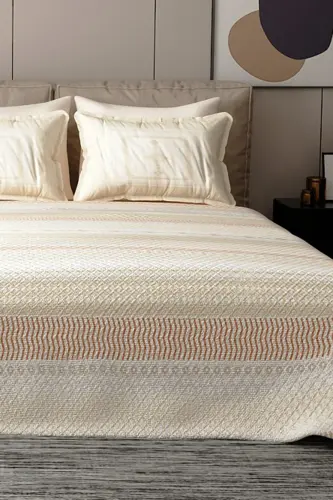 Pike Takımı Pamuklu Çift Kişilik Jakar Dokuma Yatak Örtüsü Cream Deep-Krem - MONOHOME (1)