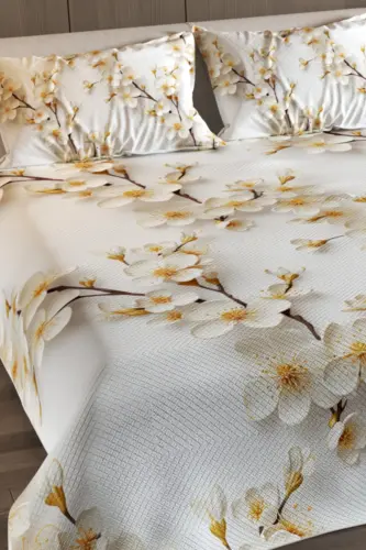Anneler Günü Özel %100 Pamuk Pike Yatak Örtüsü Takımı Çift Kişilik – Jakar Dokuma Jasmin - Beyaz - Sarı - 4