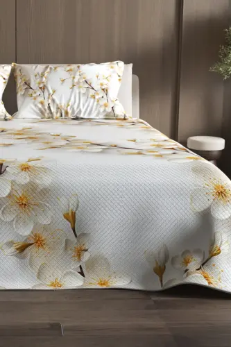 Anneler Günü Özel %100 Pamuk Pike Yatak Örtüsü Takımı Çift Kişilik – Jakar Dokuma Jasmin - Beyaz - Sarı - 6