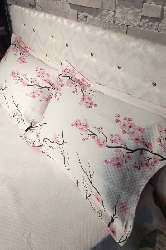 Pike Takımı Pamuklu Çift Kişilik Jakar Dokuma Yatak Örtüsü Kiraz Çiçeği-Pembe - 3