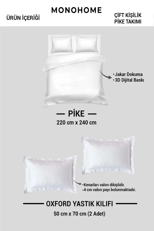 %100 Pamuk Pike Yatak Örtüsü Takımı Çift Kişilik – Jakar Dokuma Kiraz Çiçeği - Pembe - 6