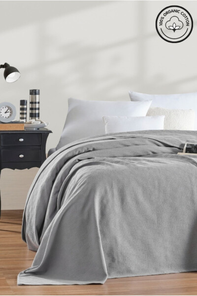 Pike Tek Kişilik %100 Pamuk Küçük Dama Desenli Yatak Örtüsü Otel Tipi Lüx Pike Beyaz-GRİ - 6