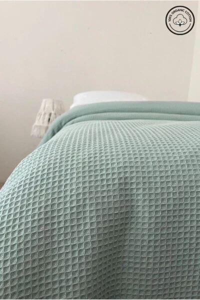 Pike Tek Kişilik %100 Pamuk Waffle Desenli Yatak Örtüsü Otel Tipi Lüx Pike-MINT YESILI - VESSİNOHOME (1)