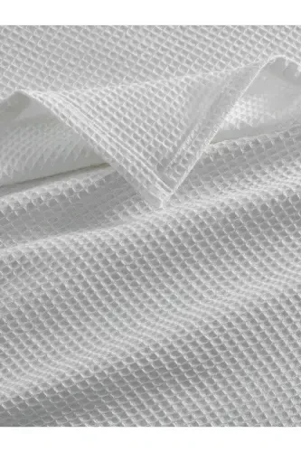 Pike Tek Kişilik %100 Pamuk Waffle Desenli Yatak Örtüsü Otel Tipi Lüx Pike-Beyaz - 6