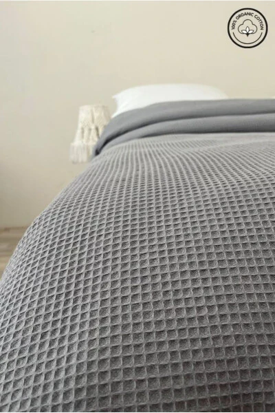 Pike Tek Kişilik %100 Pamuk Waffle Desenli Yatak Örtüsü Otel Tipi Lüx Pike Beyaz/renkli-ANTRASIT - VESSİNOHOME (1)
