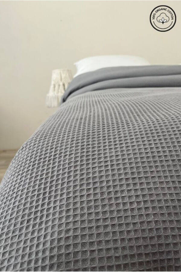 Pike Tek Kişilik %100 Pamuk Waffle Desenli Yatak Örtüsü Otel Tipi Lüx Pike Beyaz/renkli-ANTRASIT - 2