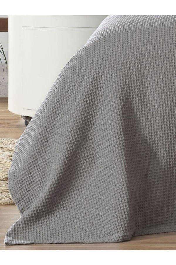 Pike Tek Kişilik %100 Pamuk Waffle Desenli Yatak Örtüsü Otel Tipi Lüx Pike Beyaz/renkli-ANTRASIT - 6