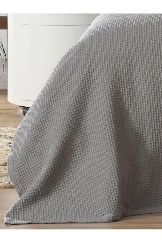 Pike Tek Kişilik %100 Pamuk Waffle Desenli Yatak Örtüsü Otel Tipi Lüx Pike Beyaz/renkli - ANTRASIT - 9