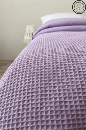 Pike Tek Kişilik %100 Pamuk Waffle Desenli Yatak Örtüsü Otel Tipi Lüx Pike-Lila - VESSİNOHOME (1)