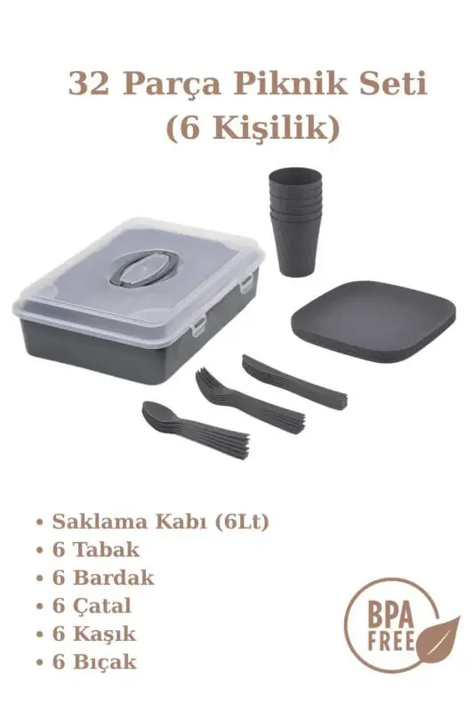 Piknik to'plami 32 dona 6 kishilik stakan vilka qoshiq taqsim 1500 tut va antrasit - 1