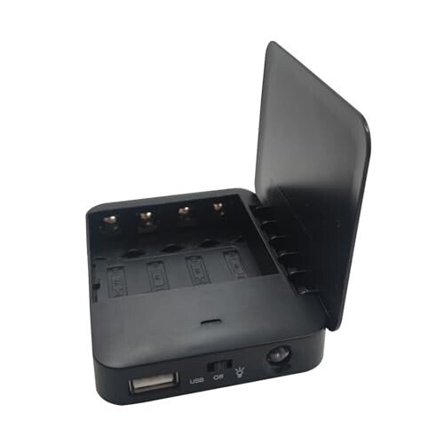 Battery Operated Phone Charger Emergency|USB Battery Powered Power Bank Portable 4 AA Batteries Powered Outlet (Black) - 3