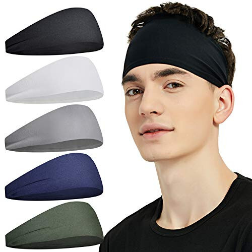 Pilamor Erkaklar Uchun Sport Boshi Bantlari (5 ta Paket), Namlikni Yutadigan Mashg'ulot Boshi Bandi, Yugurish, Velosiped, Futbol, Yoga Uchun Ter Bandi, Ayollar va Erkaklar Uchun Soch Bandi 
