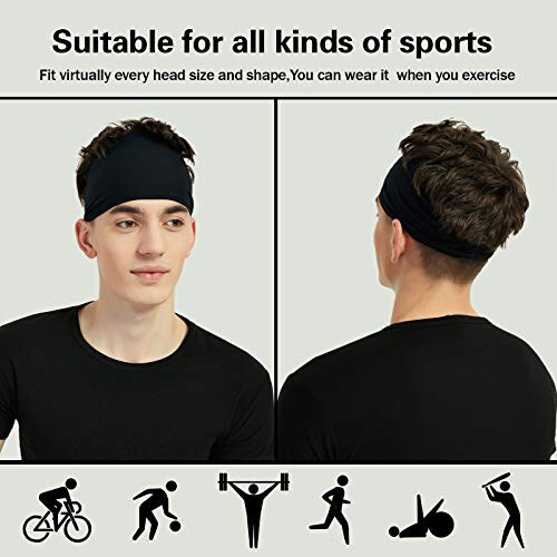 Pilamor Erkaklar Uchun Sport Boshi Bantlari (5 ta Paket), Namlikni Yutadigan Mashg'ulot Boshi Bandi, Yugurish, Velosiped, Futbol, Yoga Uchun Ter Bandi, Ayollar va Erkaklar Uchun Soch Bandi - 3